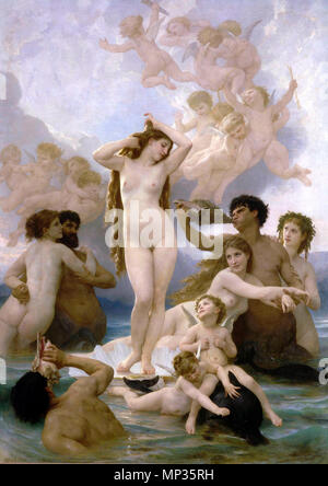 'Birth of Venus' by William Bouguereau is shown in this undated photo released to the press on June 11, 2010. The 1879 work is on view through Sept. 6 in ``Birth of Impressionism'' at the de Young Museum in San Francisco. Source: de Young Museum via Bloomberg EDITOR'S NOTE: NO SALES. EDITORIAL USE ONLY. ARTS IMPRESSIONIST 1268 William-Adolphe Bouguereau (1825-1905) - The Birth of Venus (1879) Stock Photo